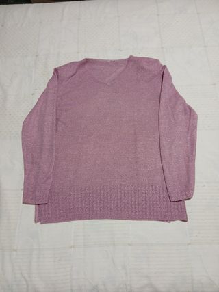 Jersey mujer cuello pico rosa