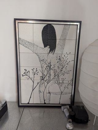 Cuadro Cerámica Marco Metal Negro Blanco