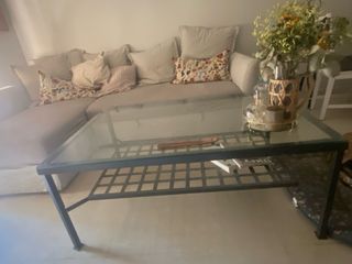 Mesa de centro cristal y forja negra