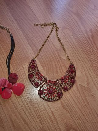 Lote 2 Collares Mujer Dorados y Rojos