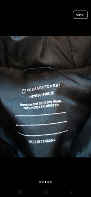 Abrigo niño Primark T. 5-6 años, 116 cm.