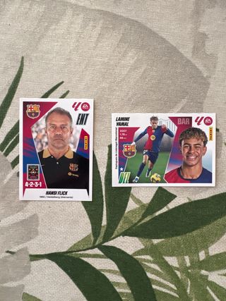 Cromos Panini FC Barcelona Hansi Flick y Lamine 