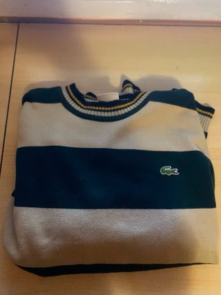 Jersey Lacoste Rayas Beige y Verde