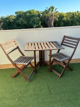Mesa y 2 Sillas Terraza Madera Plegables