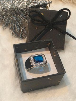 Anillo Hombre Plata Ley Azul