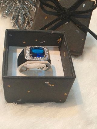 Anillo Hombre Plata Ley Azul
