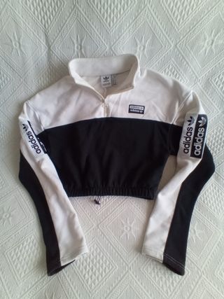 Sudadera Adidas Crop Top Blanco y Negro