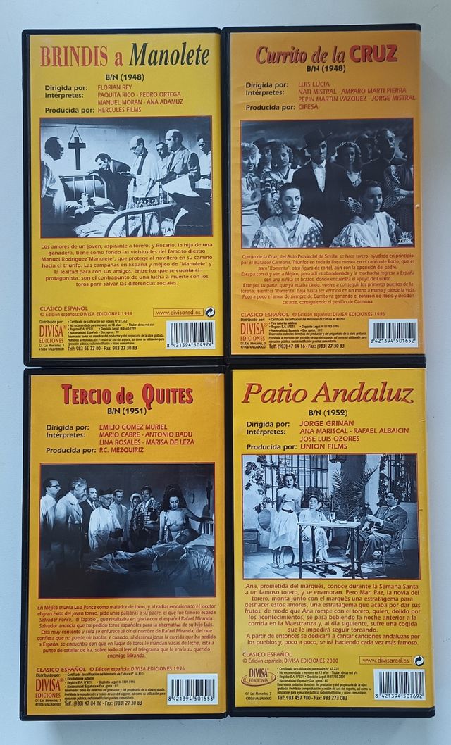 Colección 4 VHS Clásico Español Cine Taurino