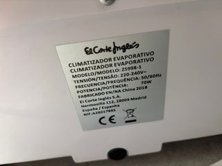 Climatizador Evaporativo Blanco y Gris