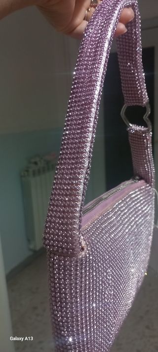 Borsetta a spalla rosa brillantinata