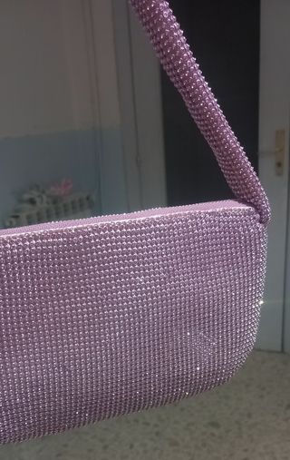 Borsetta a spalla rosa brillantinata
