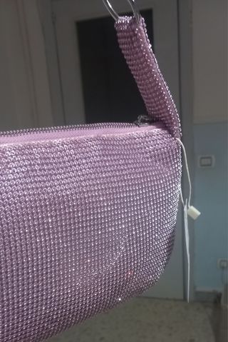Borsetta a spalla rosa brillantinata