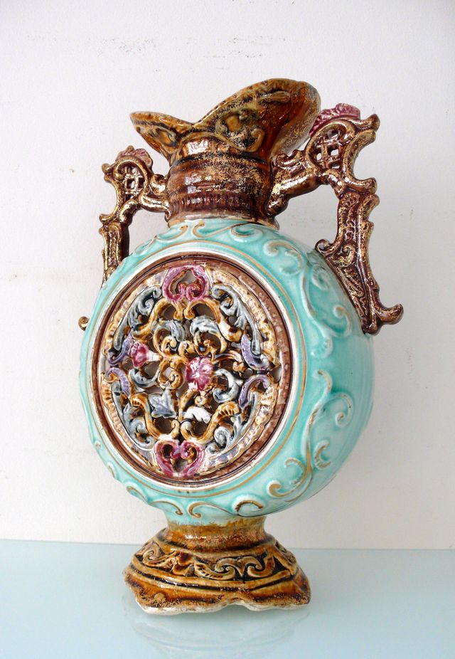 BARBOTINE MAJOLICA JARRON FRANCES ORIENTALISTA XIX