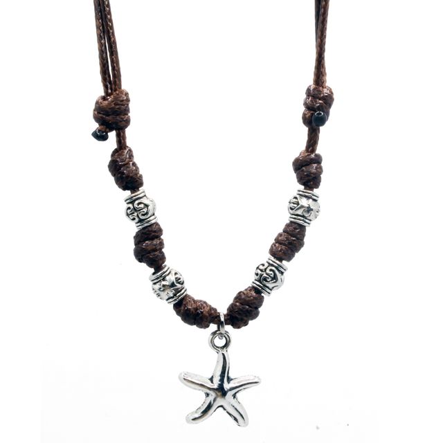 Collar marrón de nudos con estrella de mar