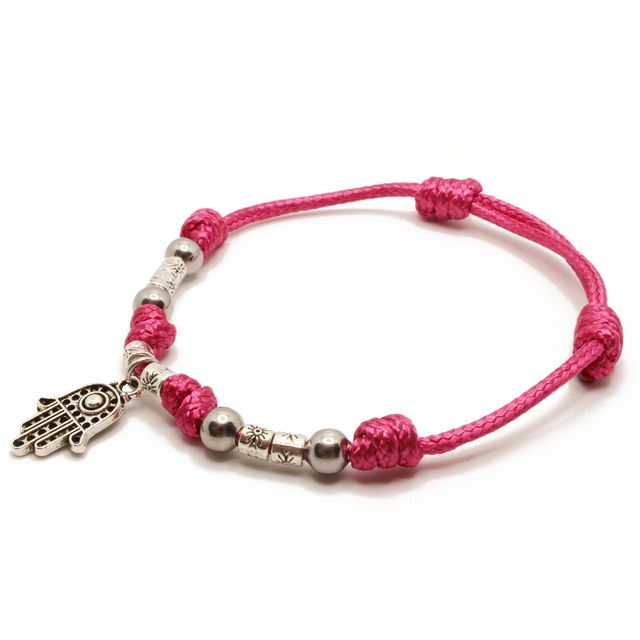 Pulsera granate con Mano de Fátima | Ajustable