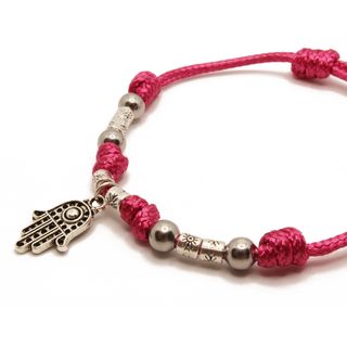 Pulsera granate con Mano de Fátima | Ajustable