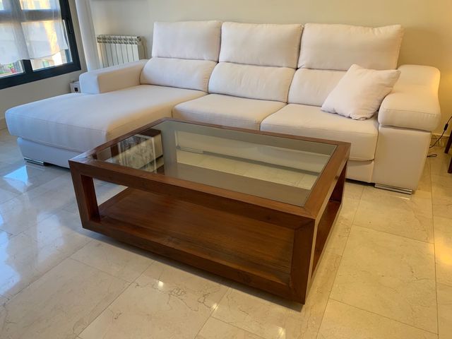 Mesa de centro artesanal madera y cristal