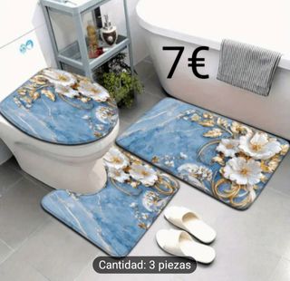 Juego de baño 3 piezas floral azul