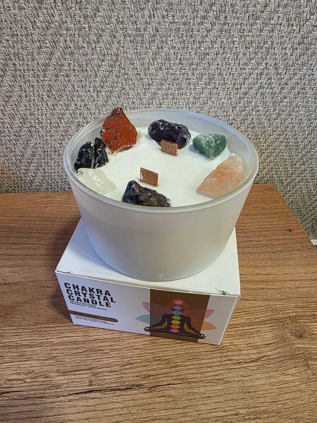 Chakra Crystal Candle – 7 Piedras + Fragancia Moon