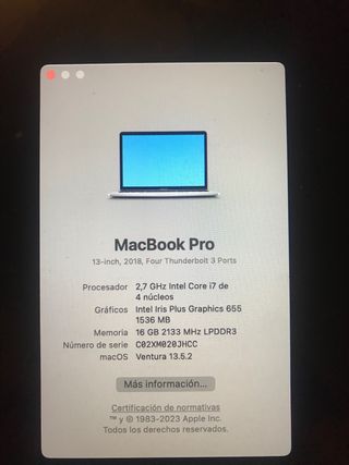 MacBook Pro 13 2018 Intel Core i7 16GB RAM