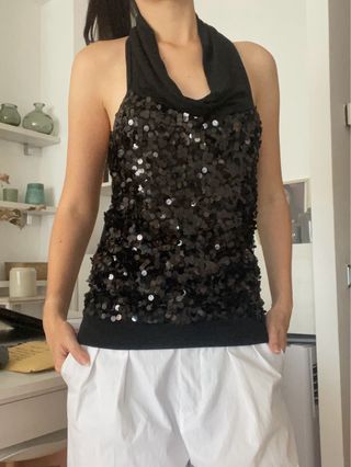 Top lentejuelas negro Vintage Y2K 2000s