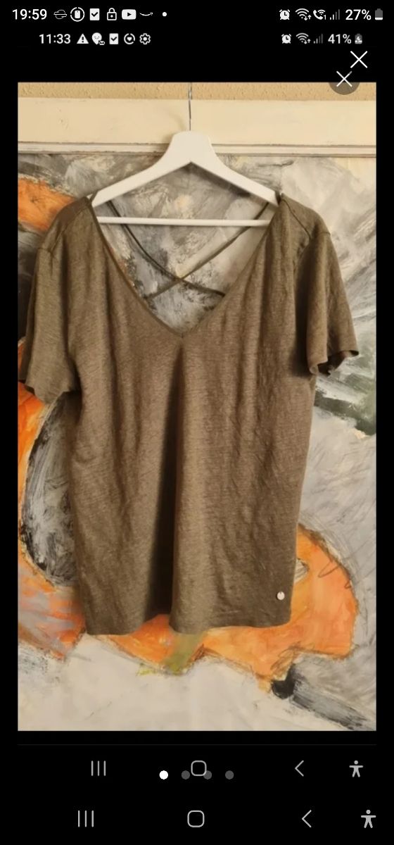 Camiseta lino verde oliva talla S