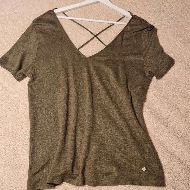 Camiseta lino verde oliva talla S