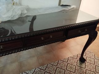 Mesa antigua madera y cristal