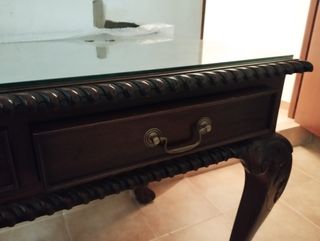 Mesa antigua madera y cristal