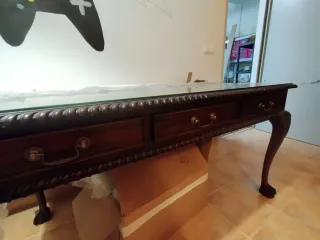 Mesa antigua madera y cristal