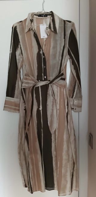 Vestido Mango Talla M Rayas Beige Verde Militar.