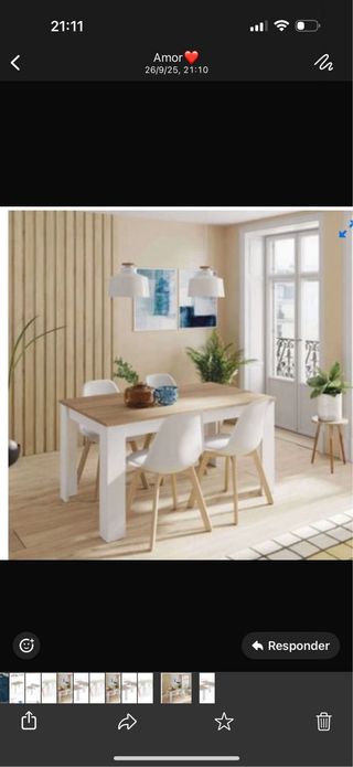 Mesa comedor extensible madera y blanco