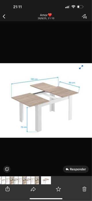 Mesa comedor extensible madera y blanco