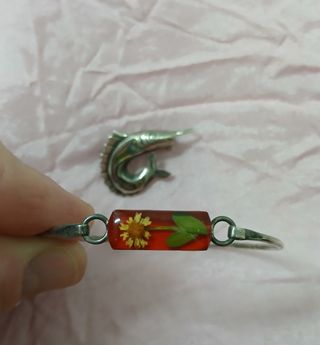 Lote Pulsera y Broche Plata Vintage México Años 80