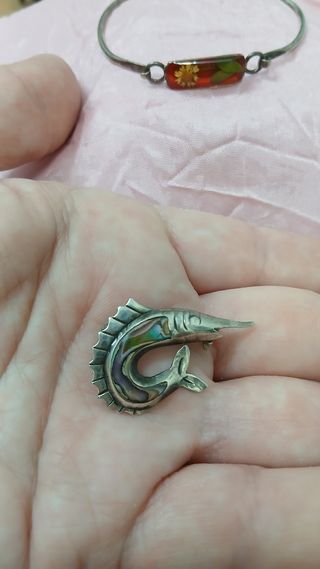 Lote Pulsera y Broche Plata Vintage México Años 80