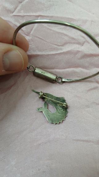 Lote Pulsera y Broche Plata Vintage México Años 80