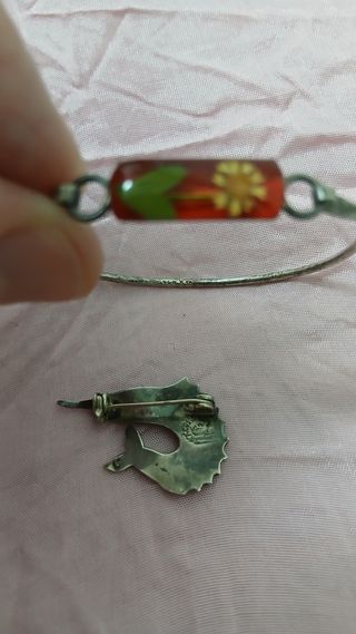 Lote Pulsera y Broche Plata Vintage México Años 80