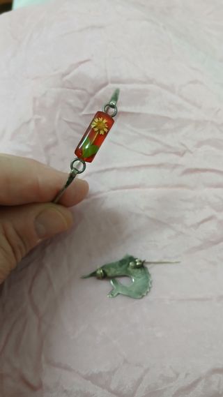Lote Pulsera y Broche Plata Vintage México Años 80
