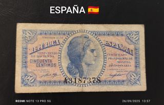 Billete 50 Céntimos República Española 1957