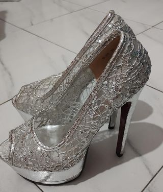 Tacones Fiesta Plateados Talla 37
