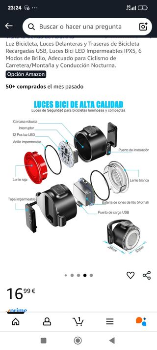 Luces Bici LED USB Recargables (Delantera y Traser