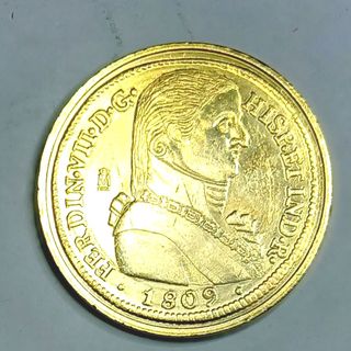 Réplica Moneda Fernando VII 1809 Bañada Oro