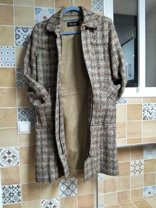 Abrigo Zolder cuadros cómodoy bufanda natura