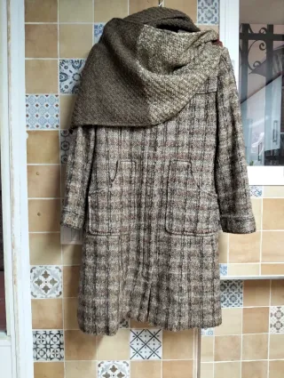 Abrigo Zolder cuadros cómodoy bufanda natura