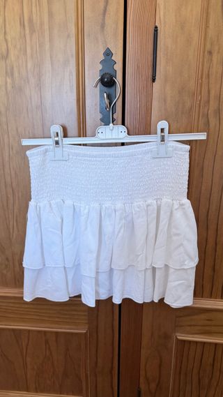 Conjunto top y falda rosa y blanco