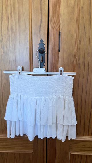 Conjunto top y falda rosa y blanco