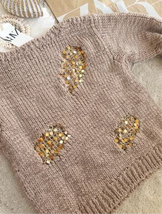 Jersey Zara Beige con Lentejuelas Doradas