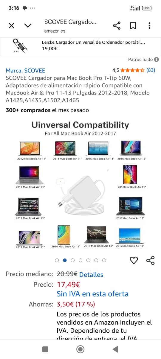 Adaptador SCOVEE A1164 T-Tip 60W