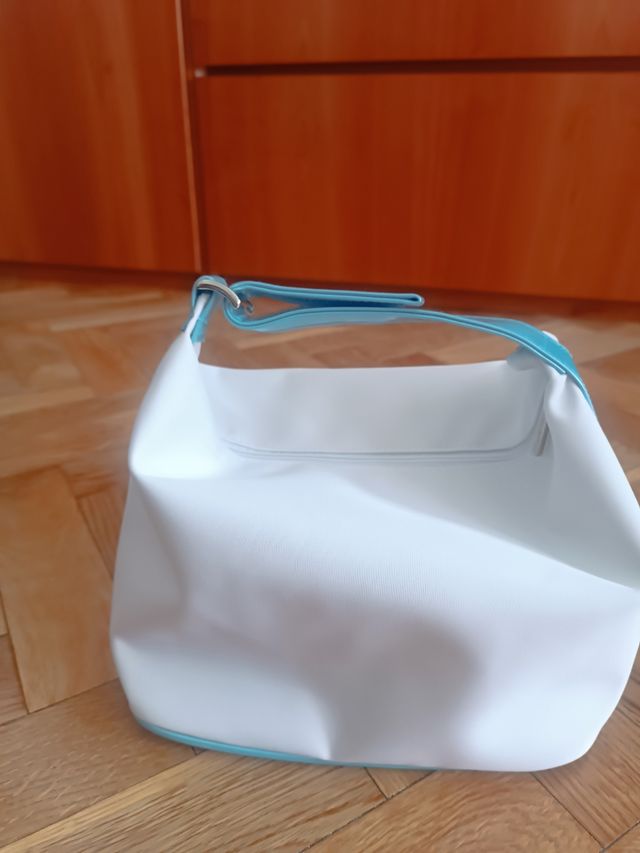 Borsa da toilette bianca e blu