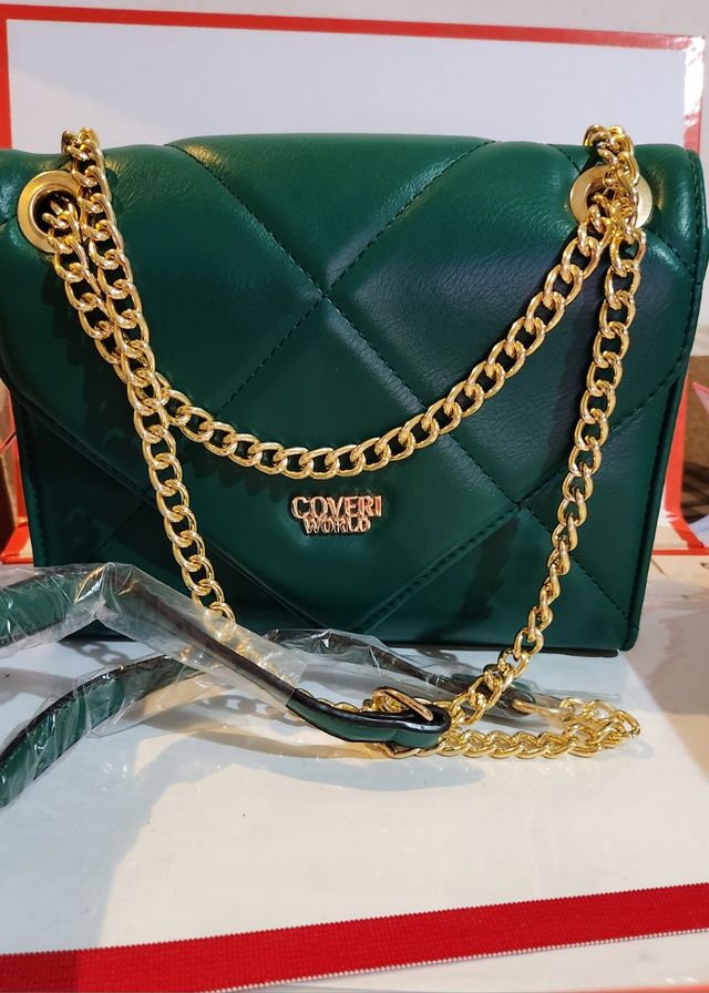 Borsa Enrico Coveri verde con tracolla oro
